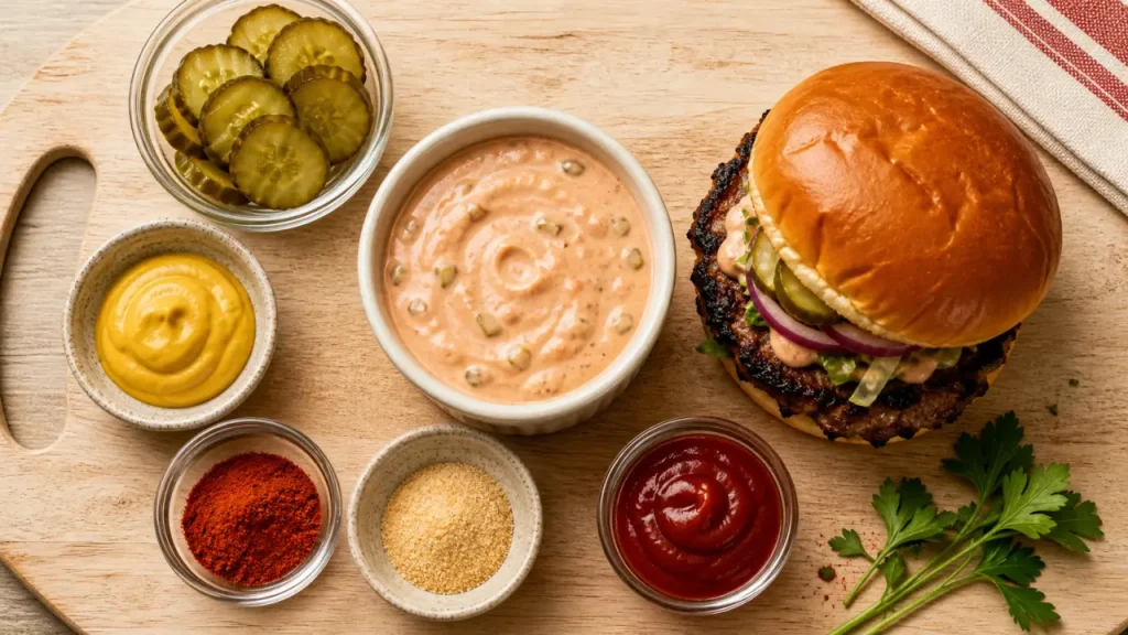 Sauce maison pour hamburger crémeuse au ketchup, cornichons et moutarde