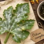 Traitement oidium courgette : feuille de courgette avec oïdium blanchâtre