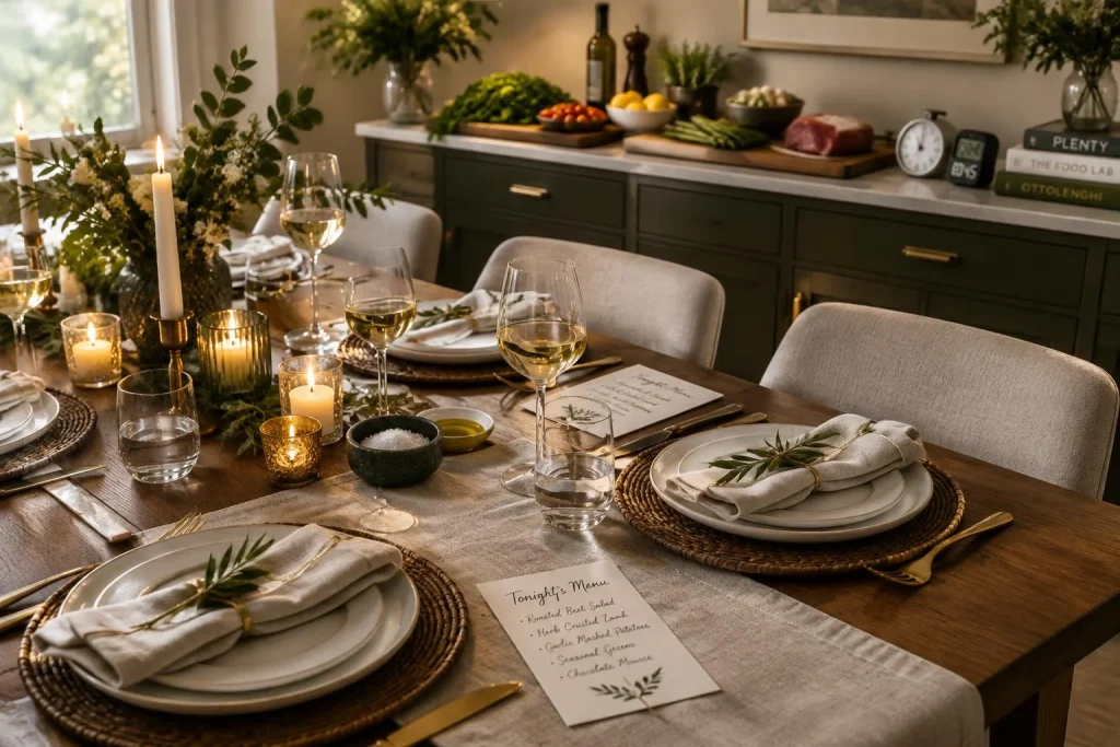Un dîner gastronomique chez soi repose sur un menu anticipé et un service fluide