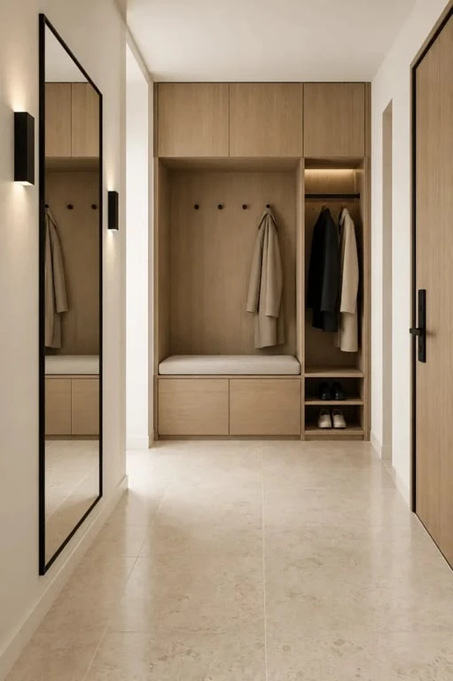 Jolie maison décoration pour une entrée moderne avec rangements intégrés