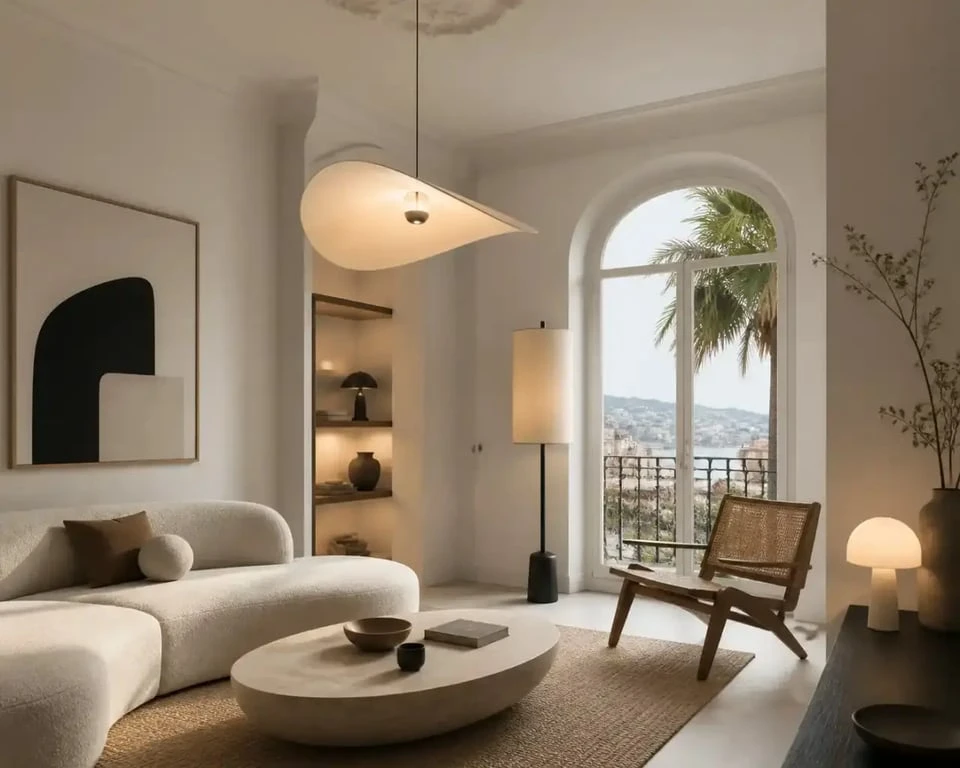 Jolie maison décoration avec salon chaleureux et éclairage à plusieurs sources