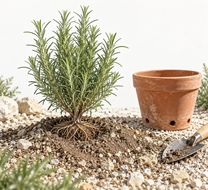 Plantation du romarin jardin dans un sol drainé ou un pot percé