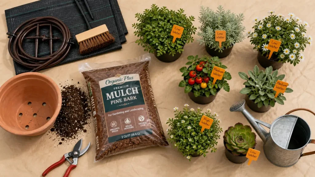 Jardiner facile : plantes en godets et paillage, coin jardin facile
