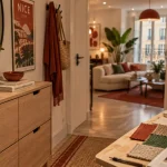 Jolie maison décoration à Nice : entrée lumineuse, bois et miroir
