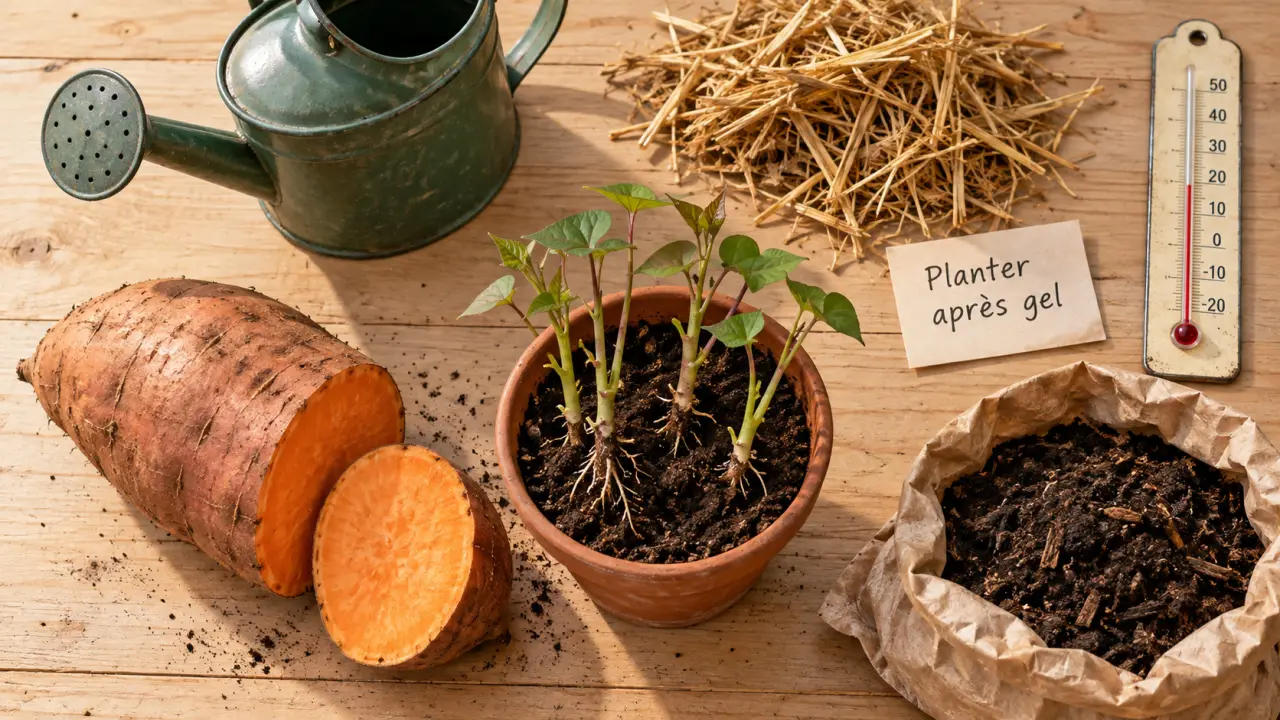 Patate douce a planter : slips enracinés en terre chaude avant le gel
