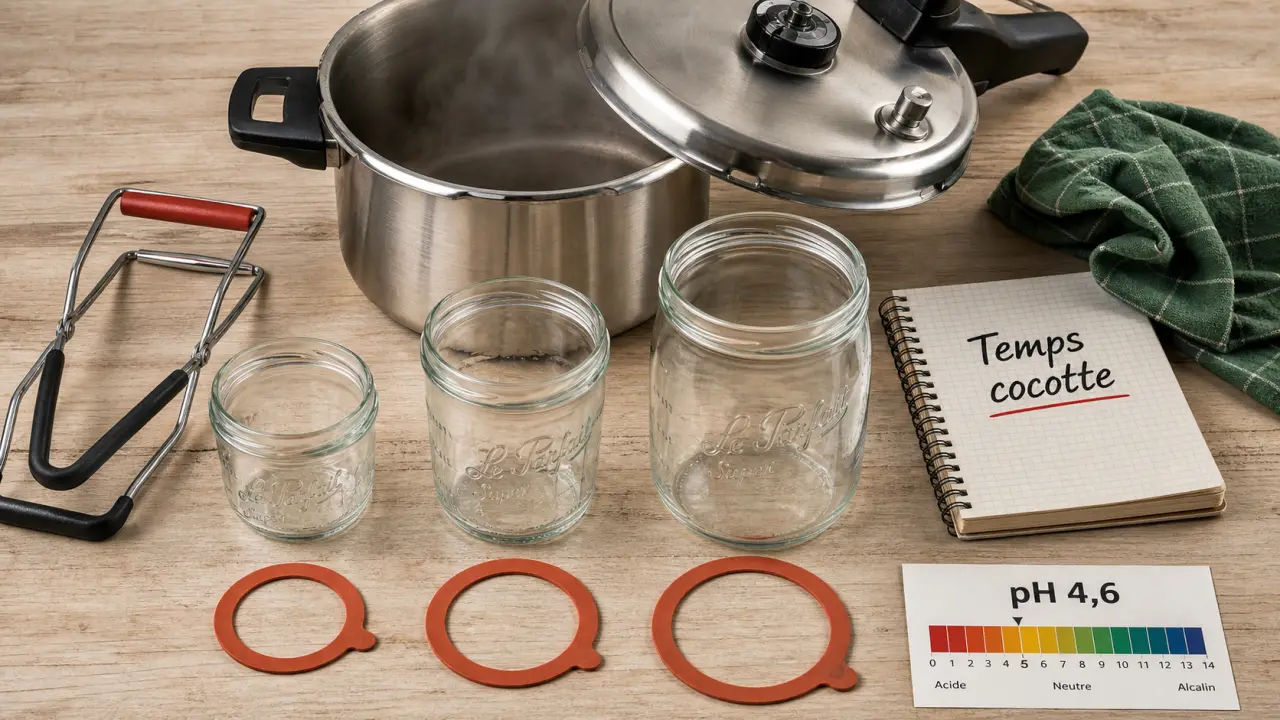 Tableau temps de stérilisation en cocotte minute : pH 4,6 et 115°C