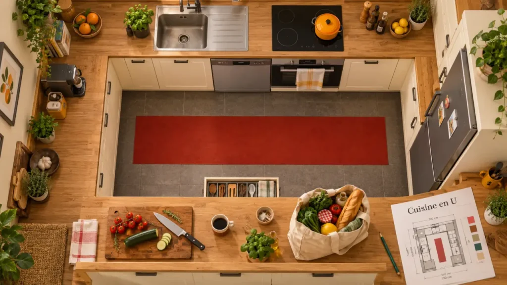 Amenager une cuisine en u avec passage préservé et coin repas