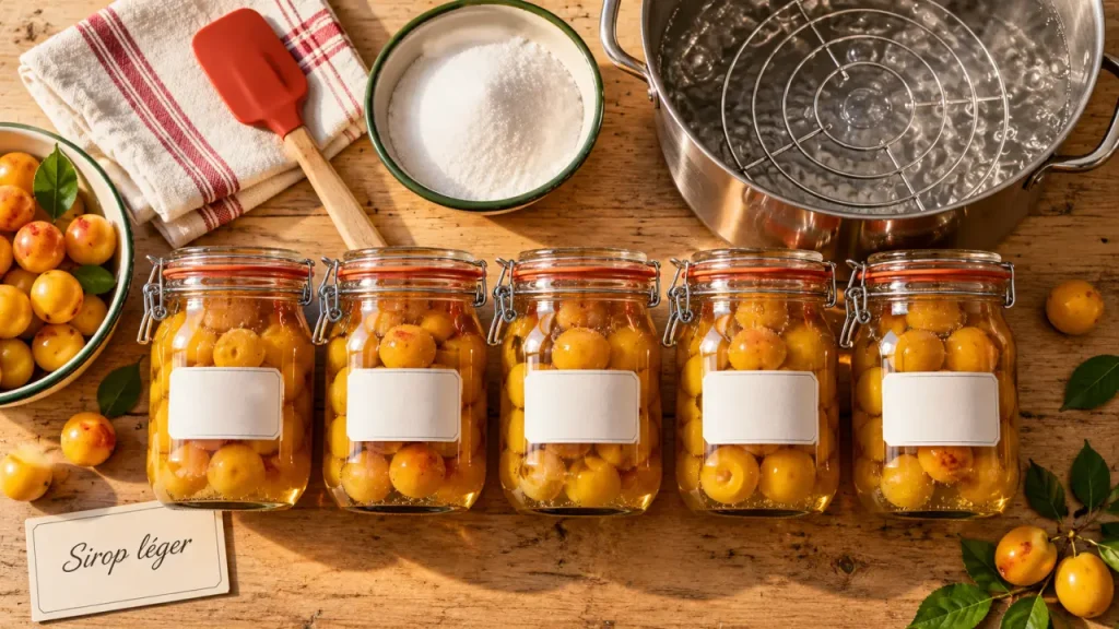 Mirabelle en bocaux : sirop léger et fruits fermes en verre