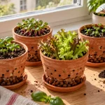 Potager en appartement : pots, terreau et plantes avant les premières pousses
